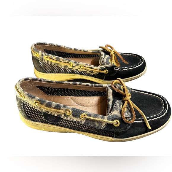 SPERRY Angelfish Black & Gold Animal Print Slip On Boat Shoes Size 7.5 EUC - Picture 3 of 11